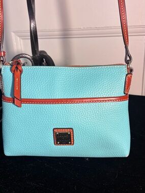 Dooney & Bourke Turquoise Leather Crossbody with Tan Trim